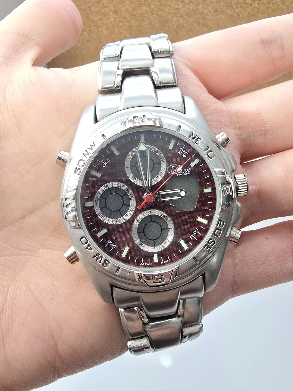 B.U.M. Equipment Men's Chronograph Silver & Red Watch